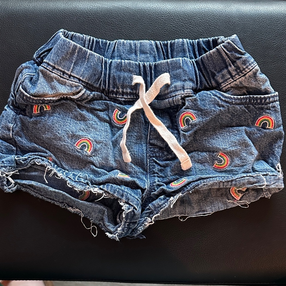 Denim Rainbow Embroidered Toddler Shorts